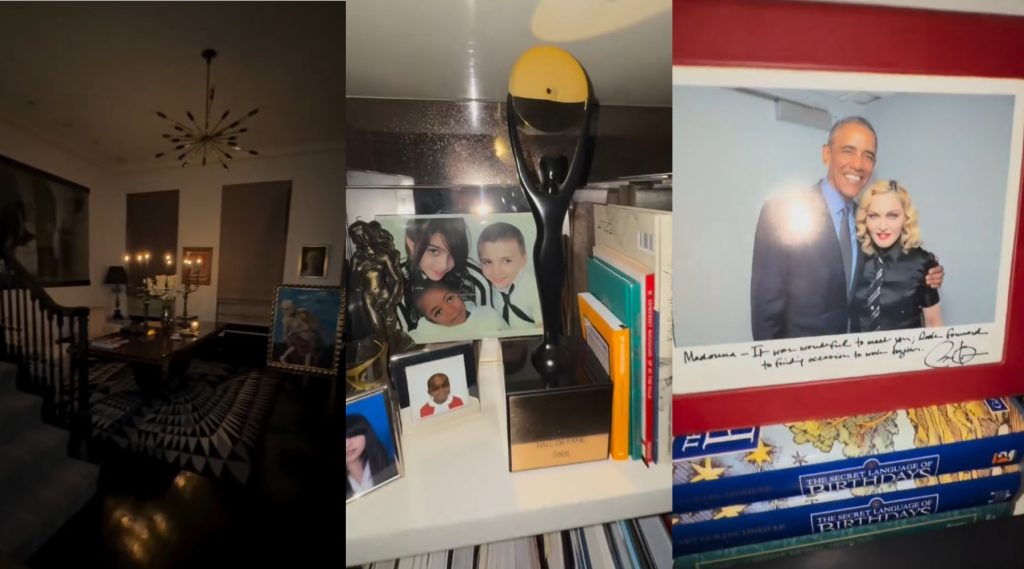 Influenciador mostra interior de mansão de Madonna, com obra de Basquiat, prêmios e dedicatória de Obama; veja